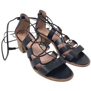 Madewell‎ Daniela Strappy Tie Up Sandals Black Leather Women's 9 Low Block Heel